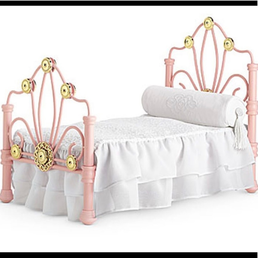 American Girl Rebecca’s bed and bedding.